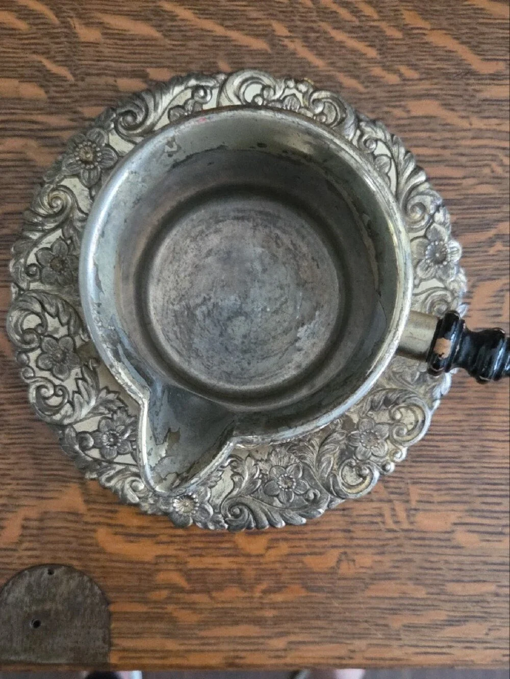 Vintage ANTIQUE SILVER PLATE ORNATE SAUCE GRAVY SERVER WITH DRIP DISH RARE